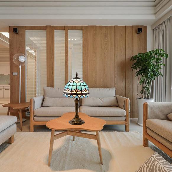 European Decorative Tiffany Stained Glass Tall Mushroom 1-Light LED Table Lamp