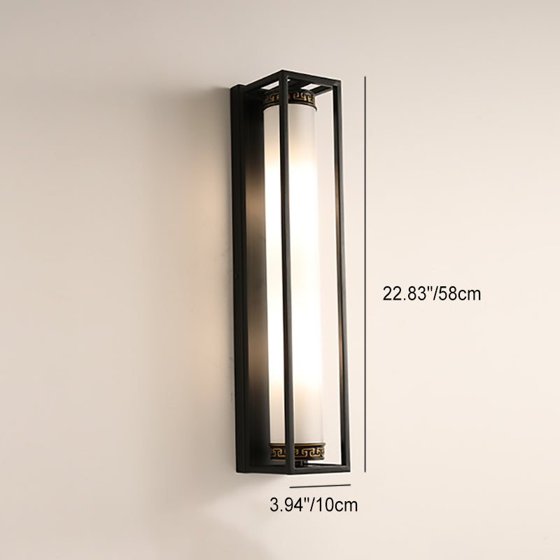 Traditional Chinese Iron Glass Rectangular Cylinder 2-Light Wall Sconce Lamp For Living Room