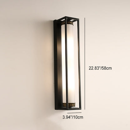 Traditional Chinese Iron Glass Rectangular Cylinder 2-Light Wall Sconce Lamp For Living Room