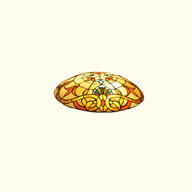 European Tiffany Baroque Round Stained Glass 2/3/4 Light Flush Mount Ceiling Light
