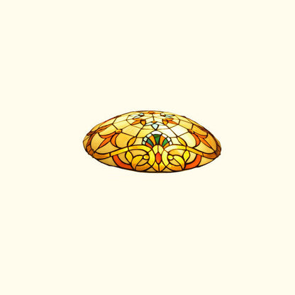 European Tiffany Baroque Round Stained Glass 2/3/4 Light Flush Mount Ceiling Light