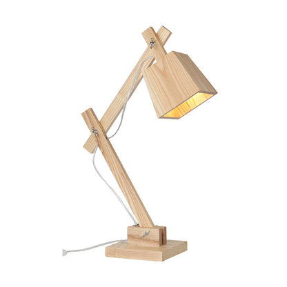 Industrial Vintage Solid Wood Cone Long Arm 1-Light Table Lamp
