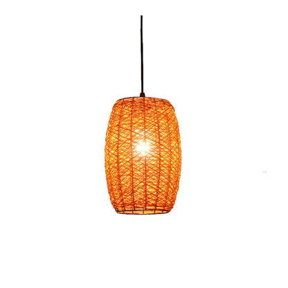 Modern Rustic Rattan Cylindrical 1-Light Pendant Light