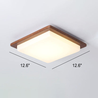 Modern Chinese Walnut Square LED Flush Mount Ceiling Light