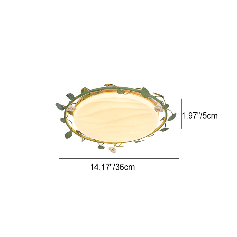 Modern Minimalist Disc Rose Rattan Wood Acrylic LED Flush Mount Ceiling Light