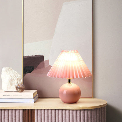 Vintage Pleated Fabric Lampshade Ceramic 1-Light Table Lamp