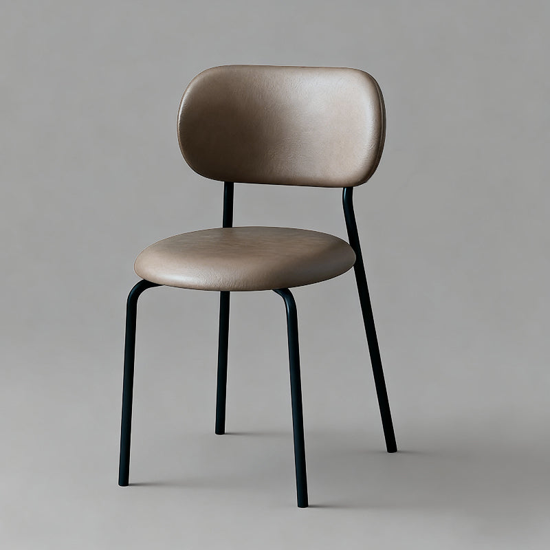 Contemporary Scandinavian Round PU Leather Iron Legs Stackable Dining Chair Backrest For Dining Room