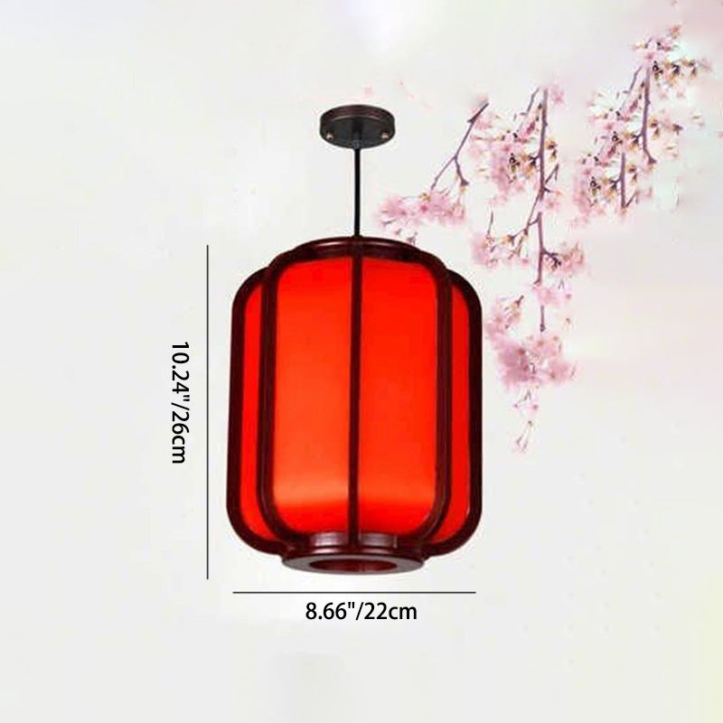 Modern Chinese Faux Sheepskin Wooden Lantern 1-Light Pendant Light