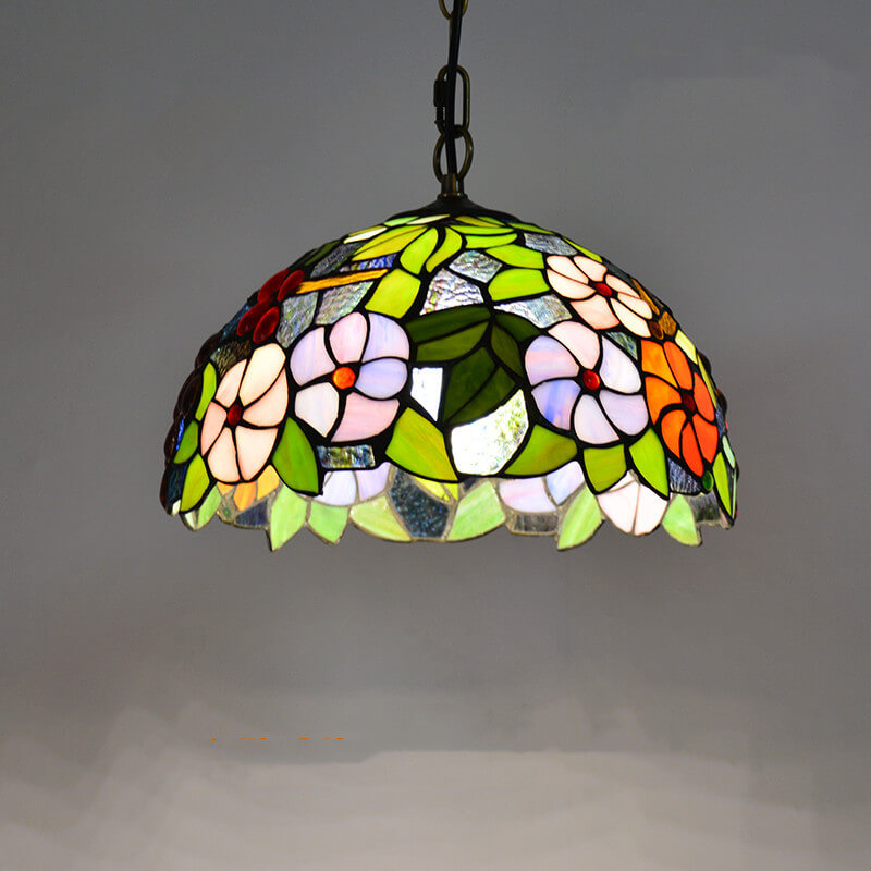 Tiffany Stained Glass 1-Light Bowl Shape Green Pendant Light