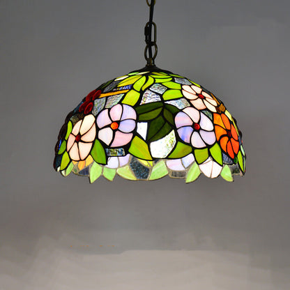 Tiffany Stained Glass 1-Light Bowl Shape Green Pendant Light
