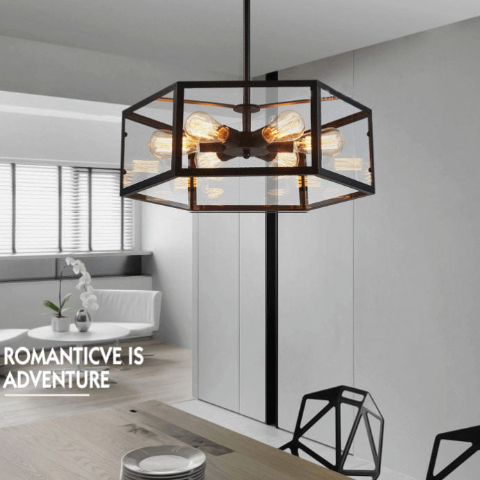 Vintage 6-Light Hexagon Semi-Flush Mount Lighting