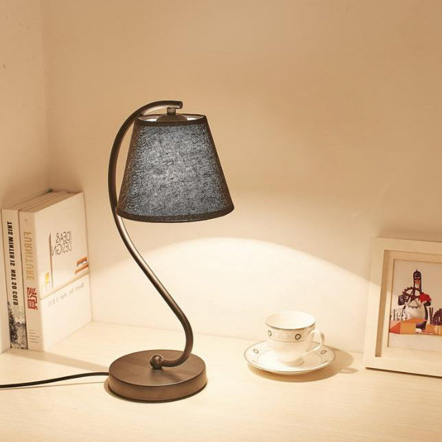 Nordic Cylinder Fabric Shade Curved 1-Light Table Lamp