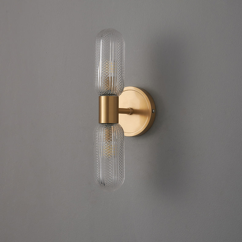 Modern Diamond Textured Glass Brass 2-Light Wall Sconce Lamp