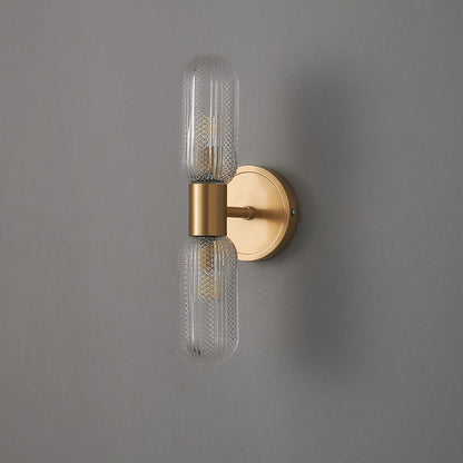 Modern Diamond Textured Glass Brass 2-Light Wall Sconce Lamp