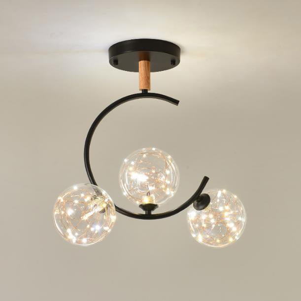 Nordic Creative Glass Ball Curve LED Semi-Flush Mount Ceiling Light