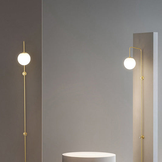 Modern Simplicity Glass Shade Full Copper Long Bar 1-Light Wall Sconce Lamp