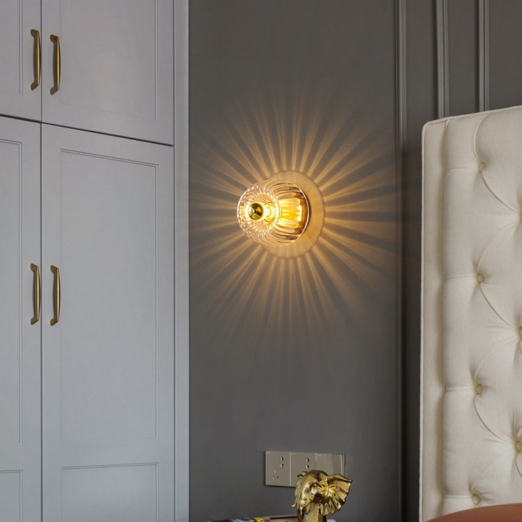 Modern Luxury Glass Sun Shape Full Copper Dual Purpose 1-Light Flush Mount Light