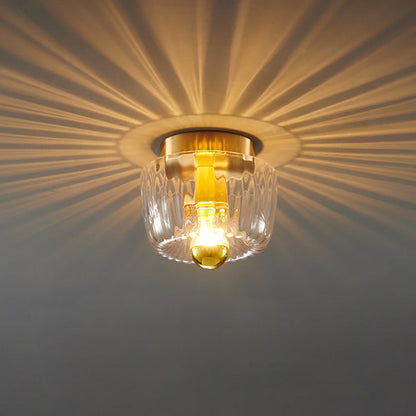 Modern Luxury Glass Sun Shape Full Copper Dual Purpose 1-Light Flush Mount Light