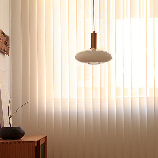 Nordic Milky White Glass Flat Round 1-Light  Pendant Light
