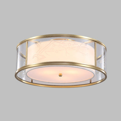Modern Luxury Acrylic And Fabric Double Layer Cylindrical 3/4-Light Flush Mount Light