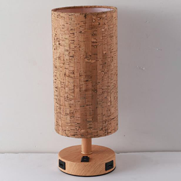 Modern Wood Grain Fabric Shade 1-Light Table Lamp