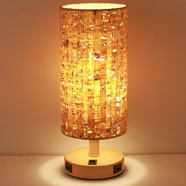 Modern Wood Grain Fabric Shade 1-Light Table Lamp