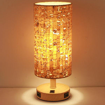 Modern Wood Grain Fabric Shade 1-Light Table Lamp