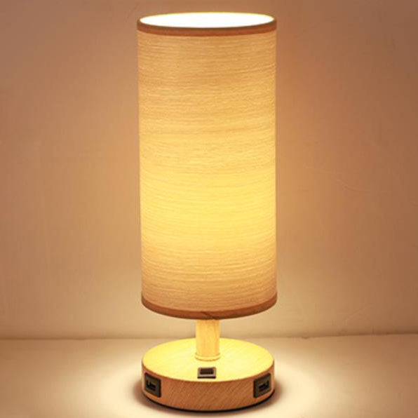 Modern Wood Grain Fabric Shade 1-Light Table Lamp