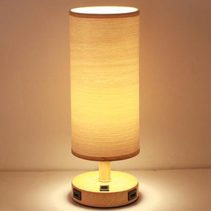 Modern Wood Grain Fabric Shade 1-Light Table Lamp