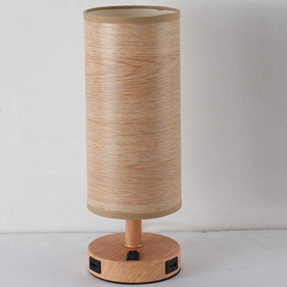Modern Wood Grain Fabric Shade 1-Light Table Lamp