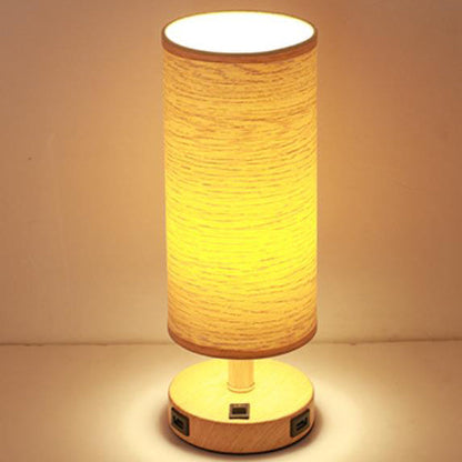 Modern Wood Grain Fabric Shade 1-Light Table Lamp
