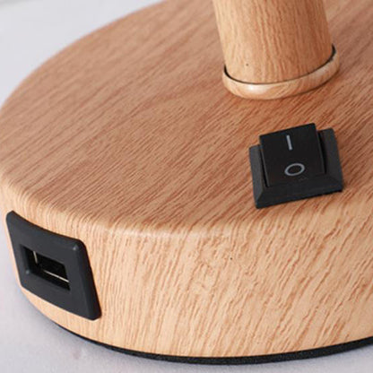 Modern Wood Grain Fabric Shade 1-Light Table Lamp