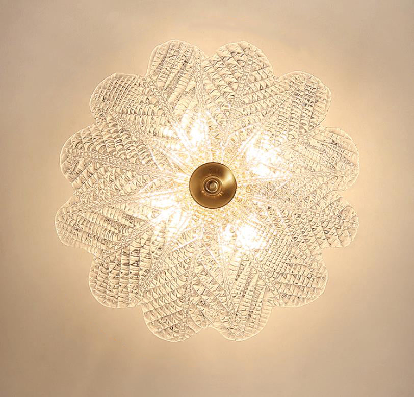 Luxury All Copper Glass Forest Design Lamp Shade 4-Light Flush Mount Light