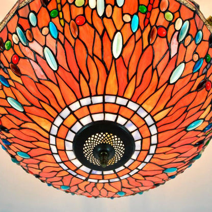 Retro Tiffany Red Bottom Dragonfly Design 5-Light Flush Mount Light