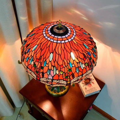 Tiffany Vintage Red Glass Dragonfly Design 4-Light Table Lamp