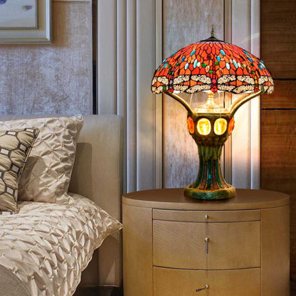 Tiffany Vintage Red Glass Dragonfly Design 4-Light Table Lamp