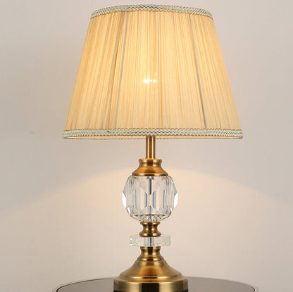 Simple Fabric Lampshade Crystal Decorative 1-Light Table Lamp