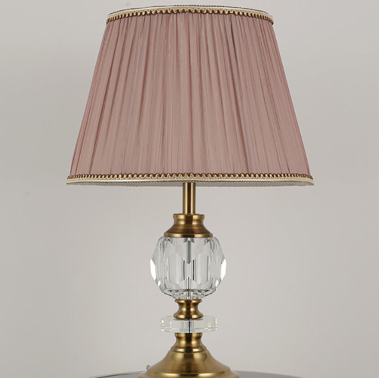 Simple Fabric Lampshade Crystal Decorative 1-Light Table Lamp