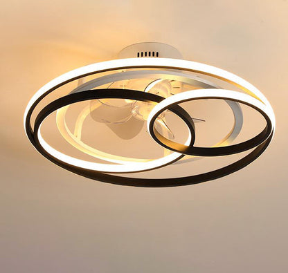 مروحة سقف LED بتصميم بسيط ومبتكر مع تداخل حلقتين 
