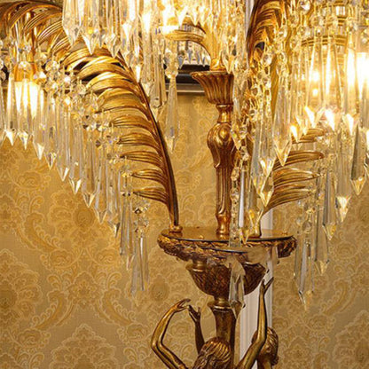 Vintage French Brass Crystal Tree Angel Design Luxury 6-Light Table Lamp