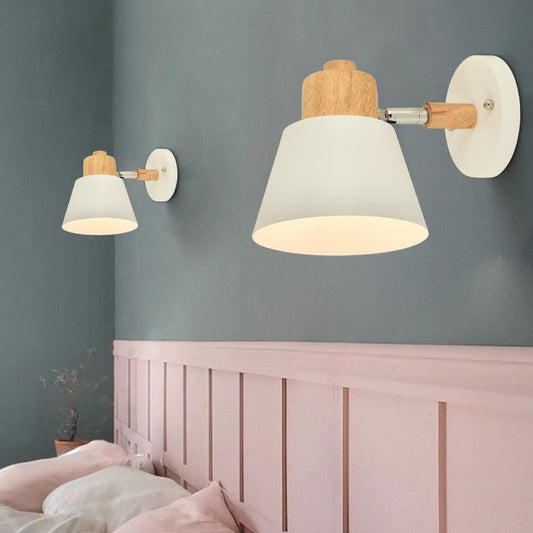 Nordic Macaron Dome Cone Shade Wood Top 1-Light Wall Sconce Lamp