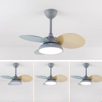 Simple Colorful Round Fan Leaf Kids Downrods Ceiling Fan Light
