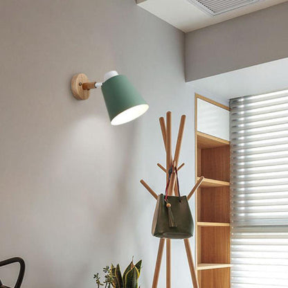 Nordic Minimalist Solid Color Iron Wood 1-Light Wall Sconce Lamp