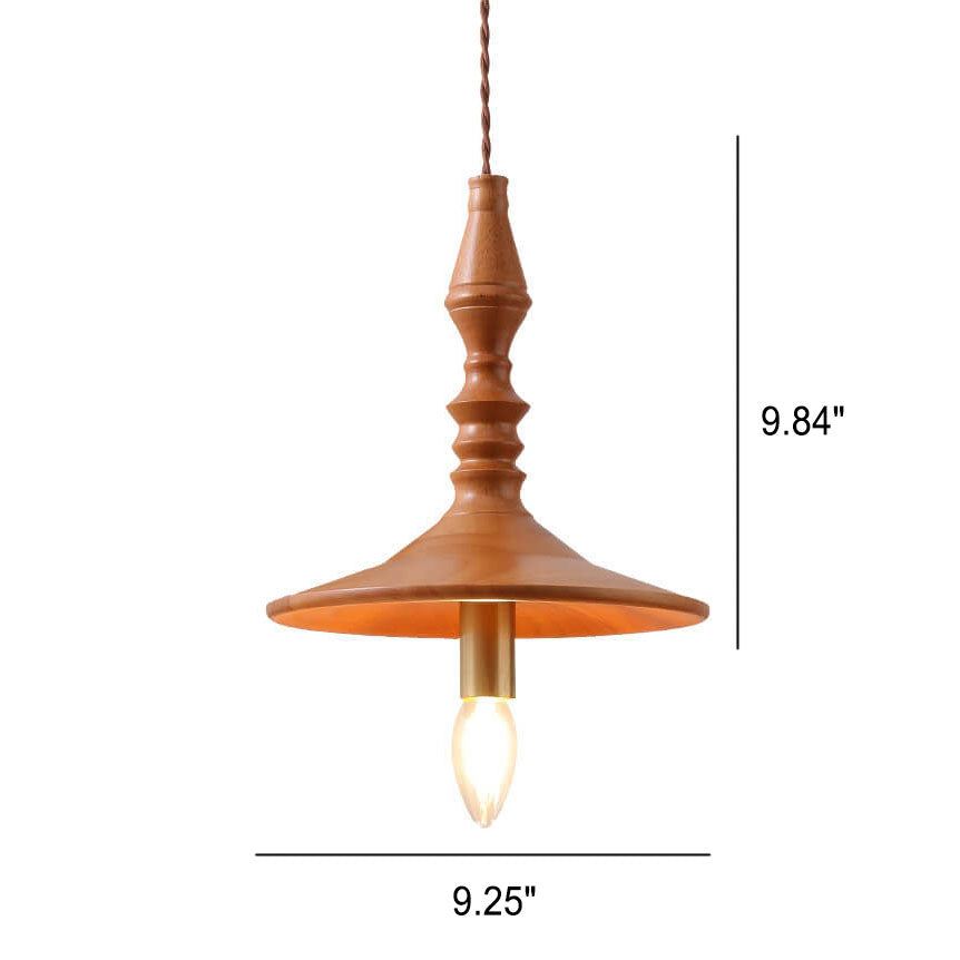 Japanese Vintage Brass Solid Wood Candlesticks Cone Plate 1-Light Pendant Light