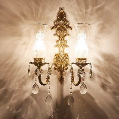 Vintage French Crystal Candelabra Brass 1/2 Light Wall Sconce Lamp