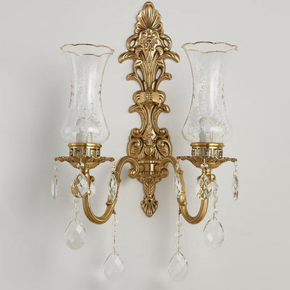 Vintage French Crystal Candelabra Brass 1/2 Light Wall Sconce Lamp