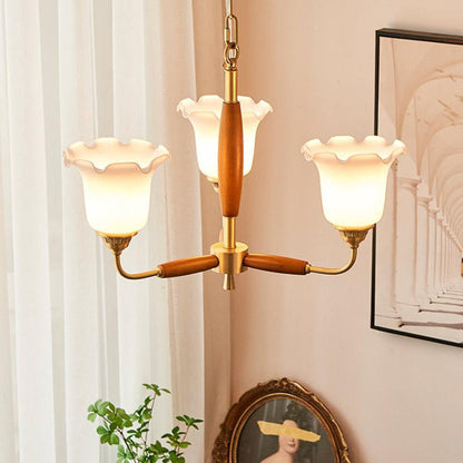 European Vintage Rustic Copper Wood Glass 3/5/8-Light Chandelier