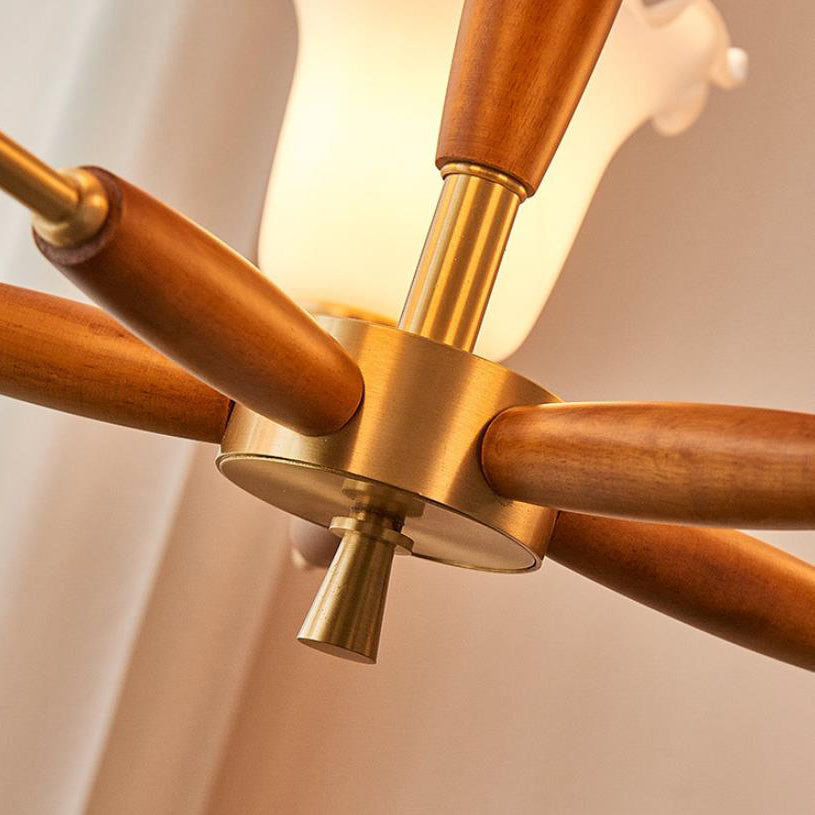 European Vintage Rustic Copper Wood Glass 3/5/8-Light Chandelier