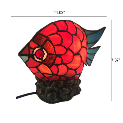 European Retro Creative Tiffany Fish Iron Glass 1-Light Table Lamp