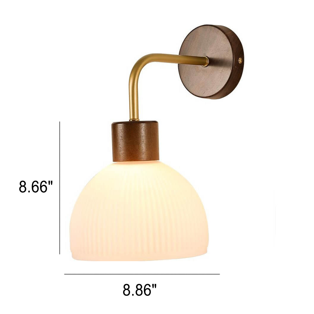 Japanese Walnut Striped Glass Dome 1-Light Wall Sconce Lamp